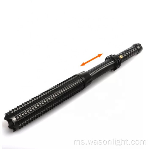 Keselamatan malam yang sukar Teleskopik Zooming XM-L T6 Husky boleh dicas semula Baton Swat Polis LED Flashlight dengan Tail Hammer